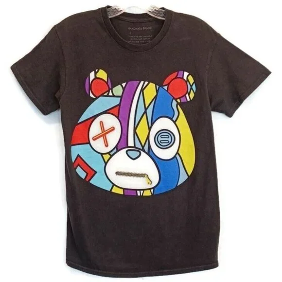 Imaginary Men's Shirt Black Graphic Sz S Teddy Bear Graffiti Color Streetwear - Picture 2 of 10